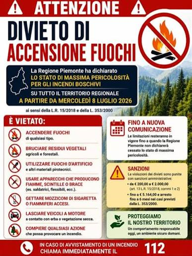 Avviso di massima pericolosità per incendi boschivi